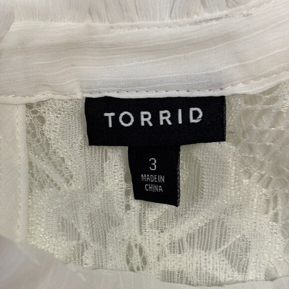 Torrid Abby Lace Blouse 3X White Chiffon Sheer Long Sleeve Tiered Ruffle Top - Picture 8 of 9
